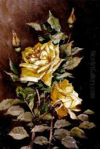 Gelbe Teerosen Vor Dunklem Hintergrund by Sophie Gengembre Anderson
