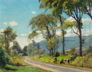 Cows Grazing By The Road by Victor Coleman Anderson