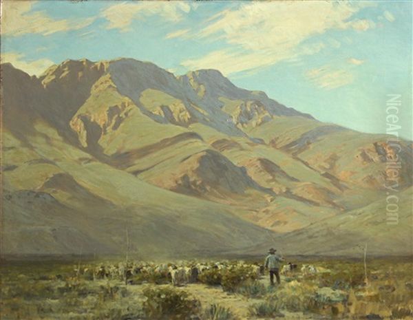 Shepard And His Flock With Mountains Beyond - view 1