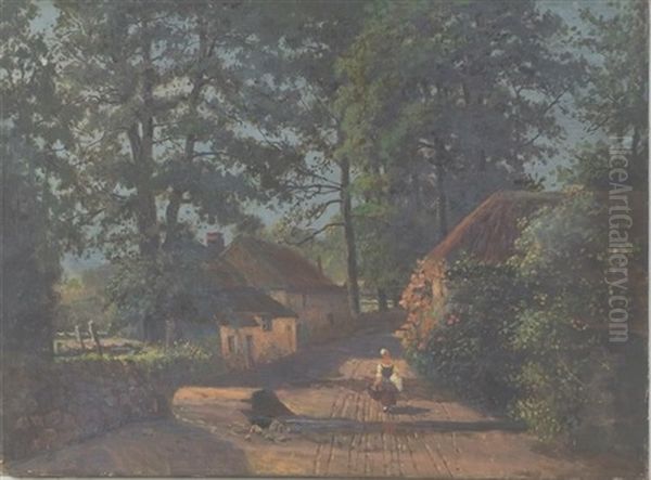 Small Woodland Cottages With Female Figure - view 1