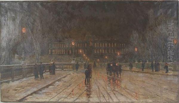 Nighttime City Scene With Leisurely Strolling People - view 1