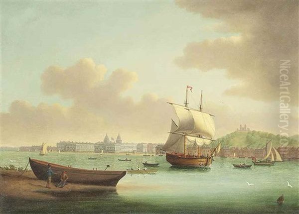 A Merchant Brig Running Up The Thames At Greenwich And Passing The Royal Observatory - view 1