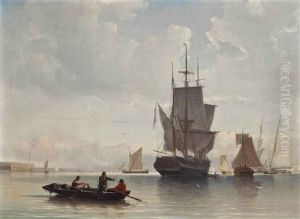 A Dutch Merchantman And Other Shipping Drifting In Light Airs by William Anderson