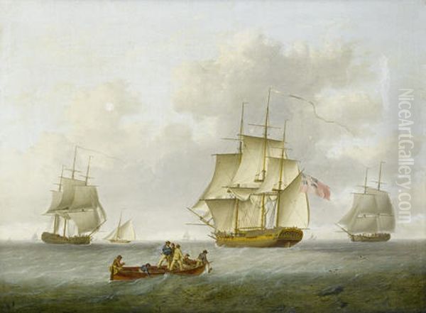 Merchant And Naval Frigate Closing Offshore - view 1