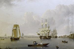Merchant Ships And Indiamen Lying Off The Isle Of Dogs With Smaller Vessels In The River And Greenwich Hospital On The Opposite Bank by William Anderson