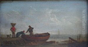 Fisherfolk With Boats On The Shore (+ Another; Pair)