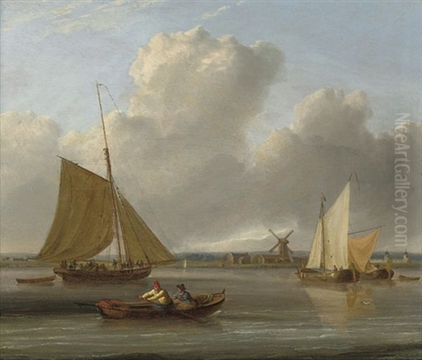 The Ferry Crossing (+ A Crowded Cutter And Fishing Barges On The Estuary; Pair) - view 1