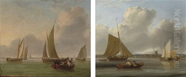 The Ferry Crossing (+ A Crowded Cutter And Fishing Barges On The Estuary; Pair) - view 1