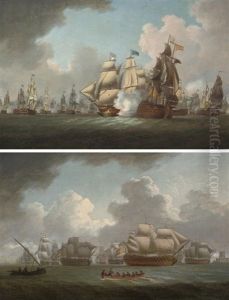 H.m.s. "victory" Engaging The Spanish Flagship At The Battle Of Cape St. Vincent (+ The Spanish Prizes Entering The Tagus After The Battle; Pair)