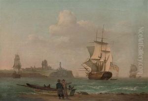 A Merchantman Lowering Her Sails And Running Into Tynemouth by William Anderson