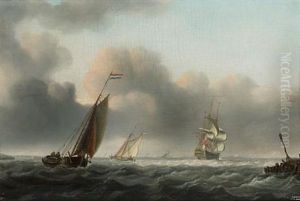 Dutch Barges Running Inshore On A Breezy Day As An English Man-o'war Passes By by William Anderson