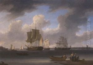 A Three-master And Other Ships On The Thames At Millwall With Colliers Moored In The Middle Of The River by William Anderson