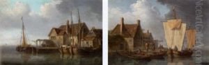 Quayside Scene With Dutch Barges by William Anderson