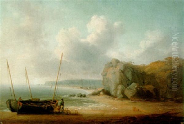 Coastal Scene With A Fisherman Unloading His Catch - view 1