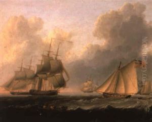Evening, Shipping In A Stiff Breeze, Coast Of England by William Anderson