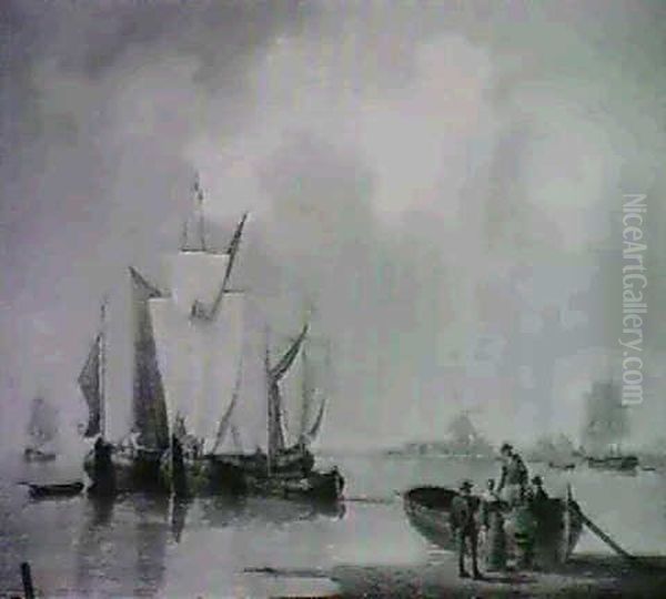 Figures And Sailing Vessels Off A Coastline. - view 1