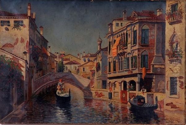 Venetian Canal Scene With Gondolas - view 1