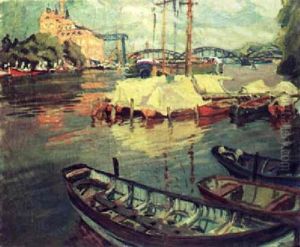Fluslandschaft Mit Eisenbrucke by Elisabeth Luise Andrae