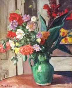 Bouquet Of Flowers In The Green Vase Bouquet Of Flowers In The Green Vase