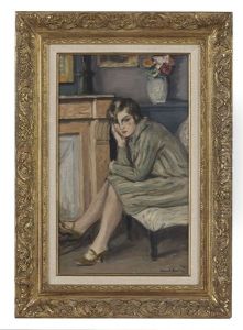La Meditation - Mlle. Jacqueline Bret Devant La Cheminee, Laundun by Albert Andre