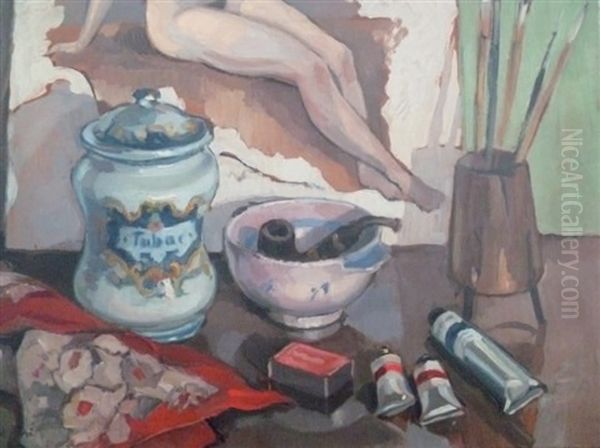 Nature Morte Dans L'atelie Au Pot De Tabac - view 1