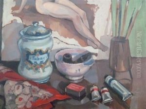 Nature Morte Dans L'atelie Au Pot De Tabac by Albert Andre