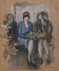 Jeune Femme Au Cafe - Nature Morte Aux Poisson (recto/verso) by Albert Andre