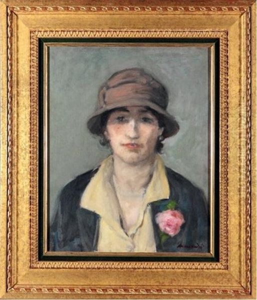 Portrait De Femme Au Chapeau Cloche, Une Rose Au Revers De Son Tailleur - view 1