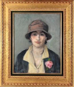 Portrait De Femme Au Chapeau Cloche, Une Rose Au Revers De Son Tailleur by Albert Andre