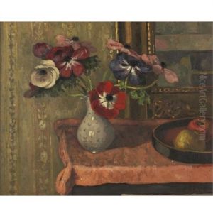 Nature Morte: Vase De Fleurs Et Fruits Sur Une Table by Albert Andre