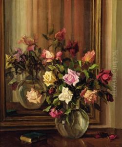 Roses In A Glass Vase Before A Mirror
