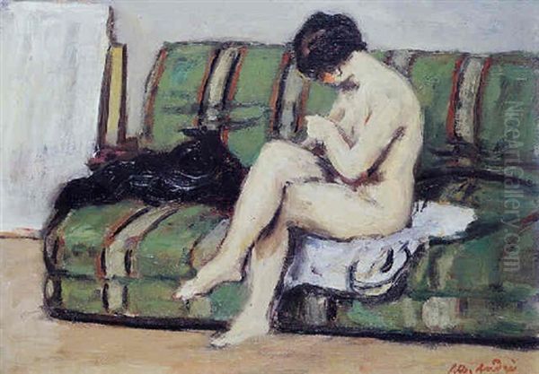 Femme Nue Sur Un Divan Vert - view 1