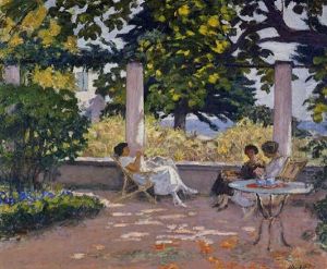 Trois Jeunes Femmes Sur Une Terrasse A Landau by Albert Andre