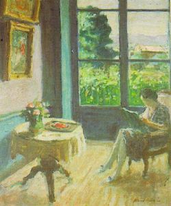 Femme A La Lecture Dans Son Interieur by Albert Andre