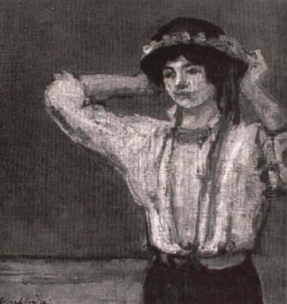 Jeune Femme Ajustant Son Chapeau - view 1