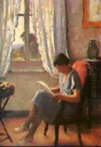 Femme Lisant Dans Un Interieurlaudun, Vers 1930 by Albert Andre