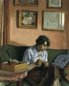 Interieur - Femme Cousant by Albert Andre