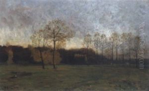Herbstliche Weidelandschaft Mit Waldstuck Bei Dammerung by Charles Hippolyte Andre