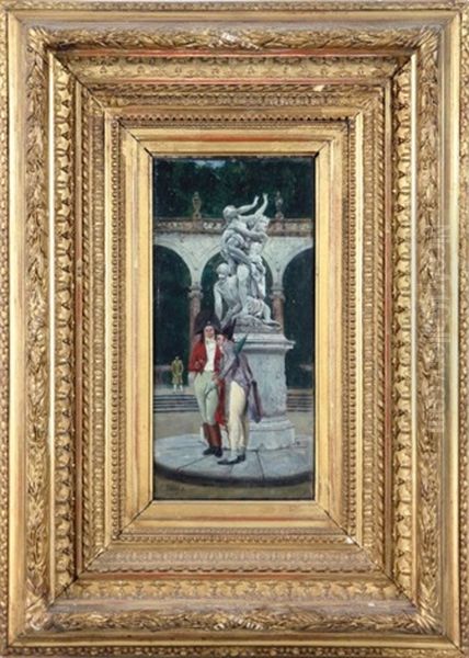 Deux Incroyables Au Pied D'une Statue - view 1
