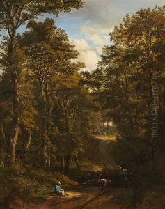A Woodland Road With Rider And Cows by Jules Andre