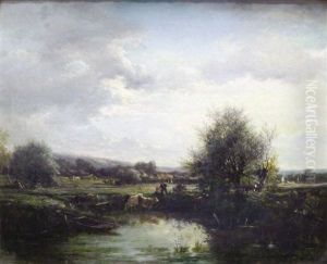 Troupeau A La Mare Et Jeunes Enfants by Jules Andre