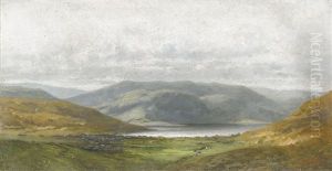 Hugelige Landschaft Mit Einem See
