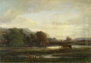 Teichlandschaft Mit Kuh- Und Schafherde by Jules Andre