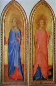 A) Sainte Cecile                                            B) Sainte Marguerite by  Andrea di Bartolo