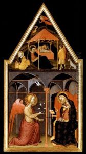 The Annunciation With The Nativity And The Annunciation To The Shepherds In The Pinnacle Above by Andrea Vanni