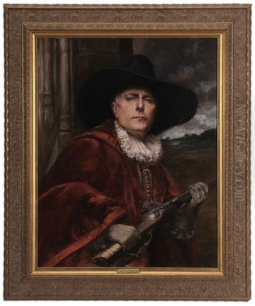 Portrait Of A Cavalier Holding A Gun In A Doorway - view 1