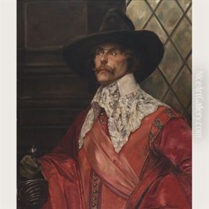 Cavalier In A Red Cloak Before A Leaded Window