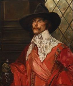 Cavalier In A Red Cloak Before A Leaded Window
