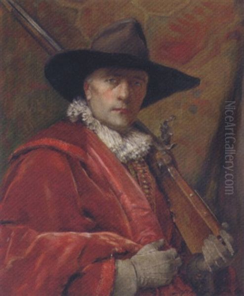 Portrait Of A Dashing Cavalier Holding A Musket - view 1