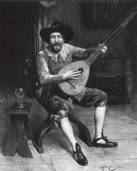 Cavalier Playing The Mandolin - view 1